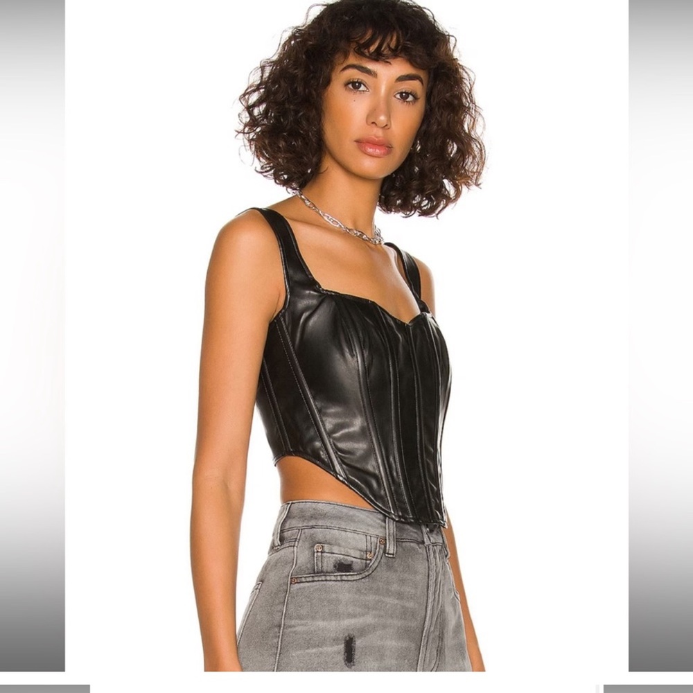 Black Faux Leather Corset Top Bardot